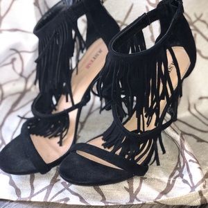 Black fringe high heels